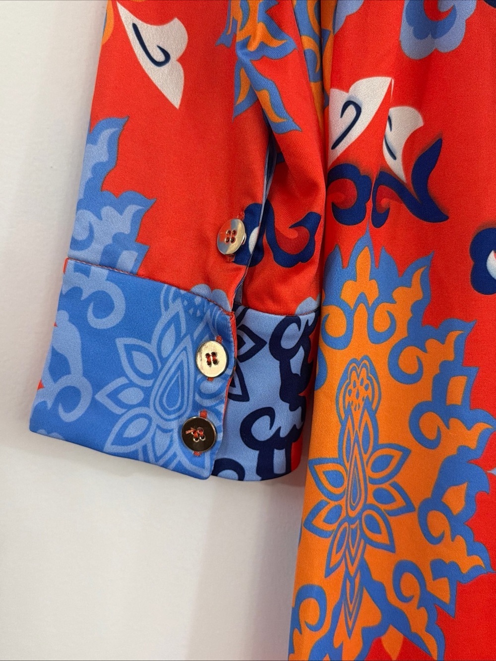Gretchen Scott Designs XS Everyday Jersey Collared Dress Blue Orange Resort - Picture 8 of 12
